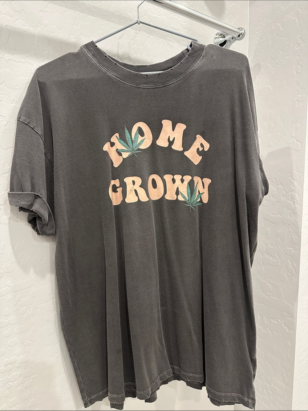 Home Grown Graphic Tee - Charcoal with Peach & Green Print